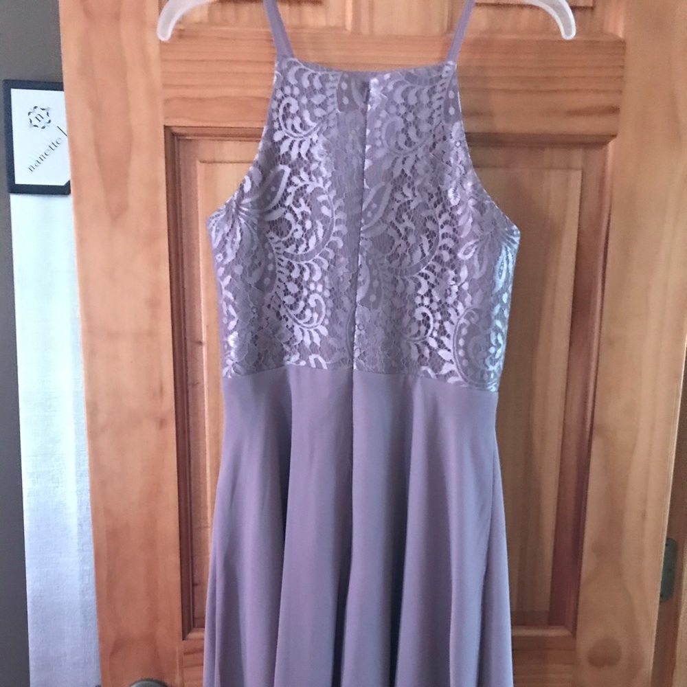 Ladies lavender/taupe dresses.